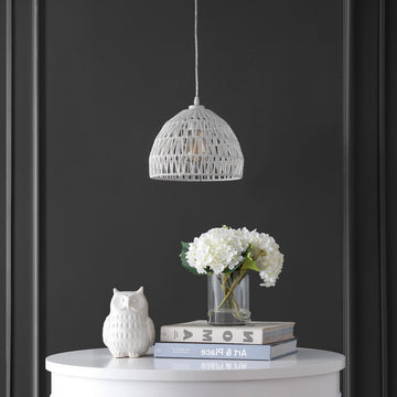 Campana 20" Bohemian Modern Woven Rattan/Iron LED Pendant